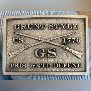 Grunt Style Pewter Belt Buckle with Military Theme  NEW